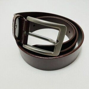 Buffway Genuine Natural Leather Belt Square Buckle Men Size 44 Brown Silver Work